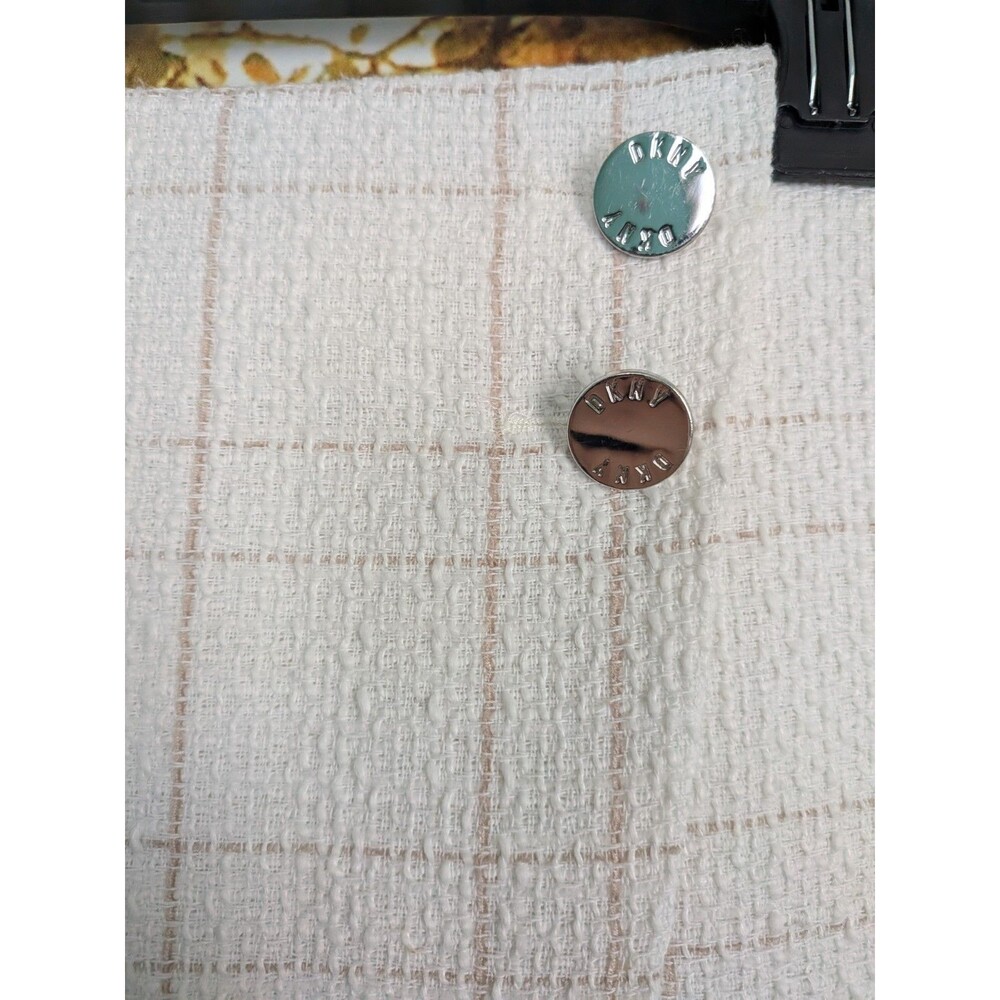 DKNY Mini Skirt Women's 10 Beige White Plaid Tweed Textured Lined Asymmetrical - Picture 3 of 14